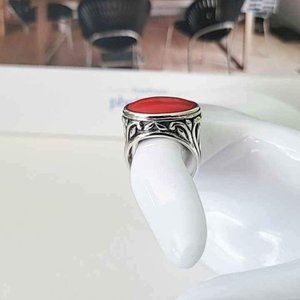Antique Sterling Silver Red Coral Ring